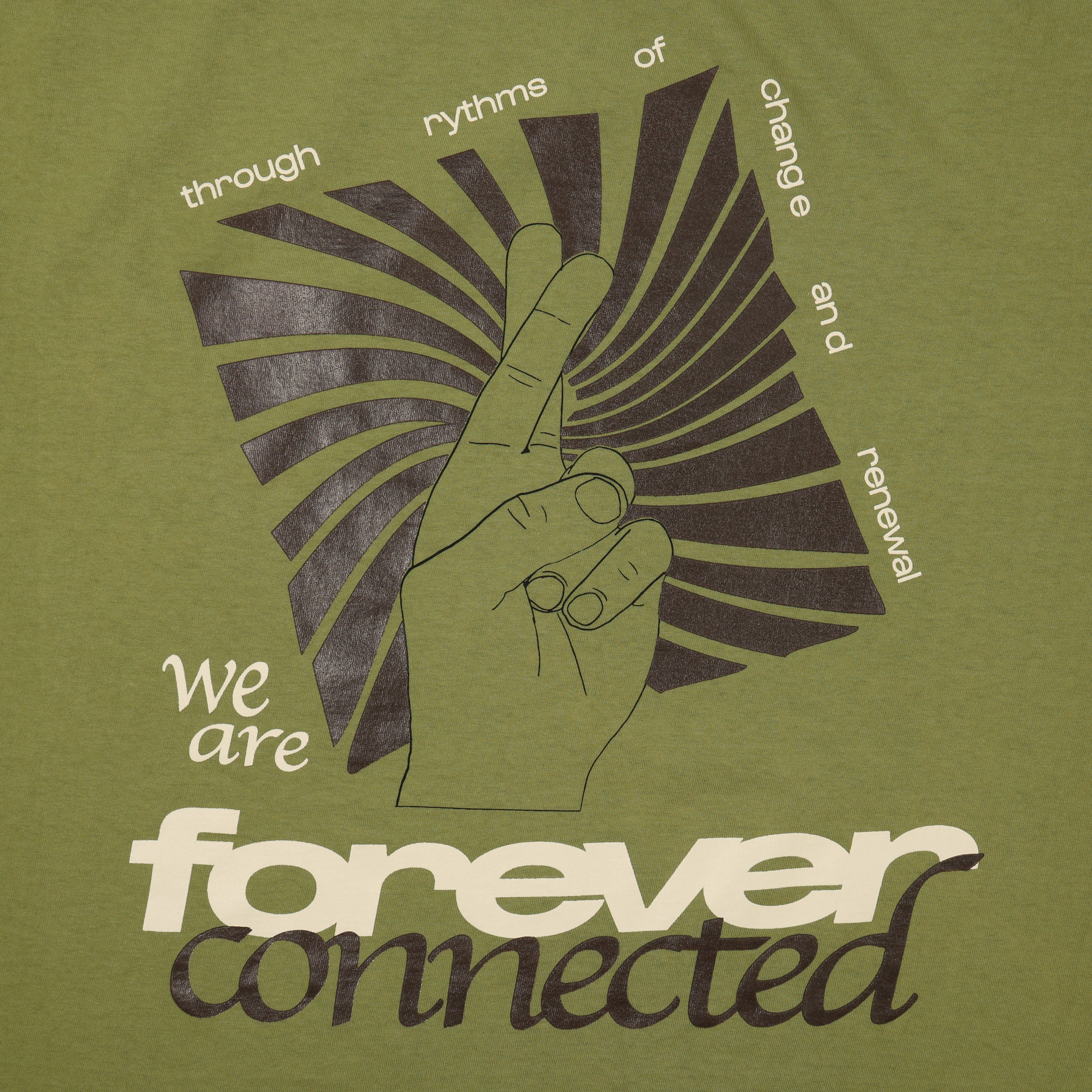 Detail view of Graphic Text on Forever Connected T-shirt in Sage Green by Her Kai & I