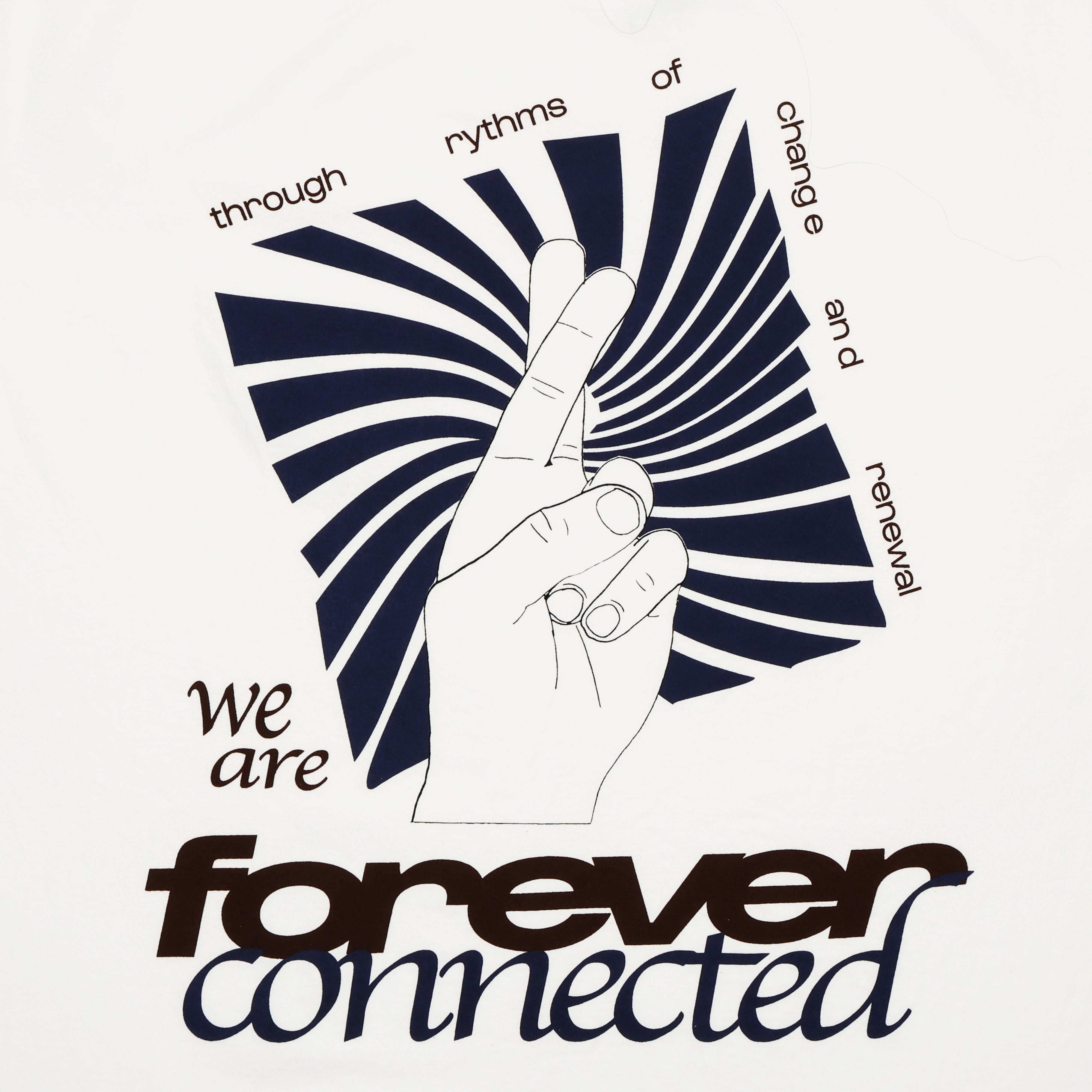 Detail View of Graphic Text on Forever Connected T-shirt in White by Her Kai & I