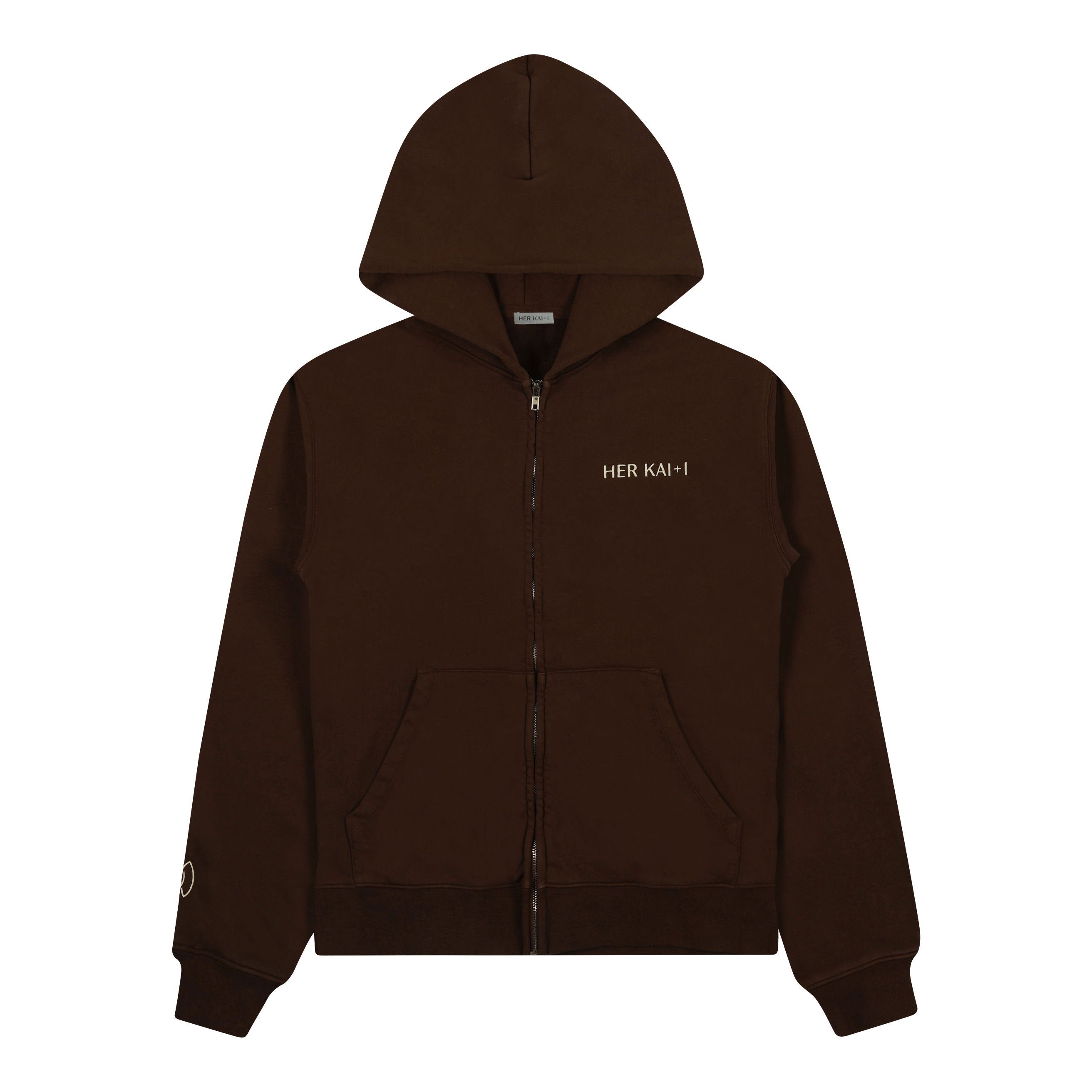 Front View of Forever Connected Zip-Up Hoodie in Brown